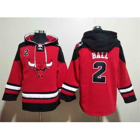 Men Chicago Bulls 2 Lonzo Ball Red Black Ageless Must Have Lace Up Pullover Hoodie